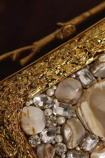 Gold beaded embellished agate stone clutch