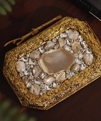 Gold beaded embellished agate stone clutch 3