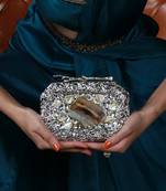 Silver beaded embellished agate stone clutch