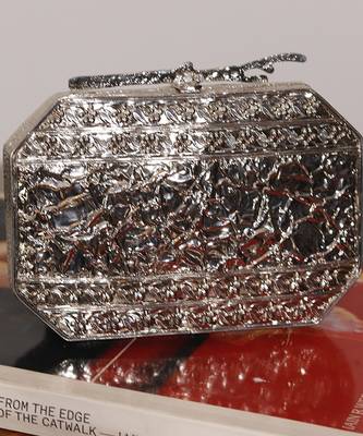 Silver beaded embellished agate stone clutch 2