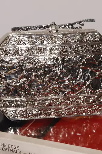 Silver beaded embellished agate stone clutch