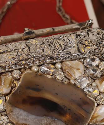 Silver beaded embellished agate stone clutch 4