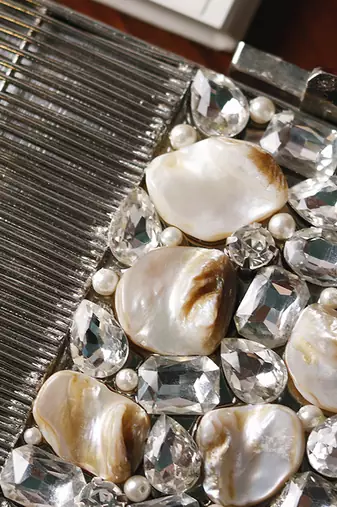 Silver beaded golden brass clutch