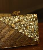 Gold beaded golden embellished brass clutch