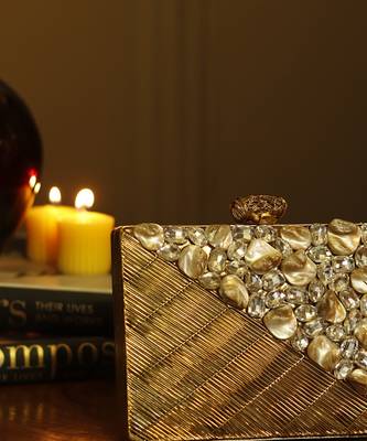 Gold beaded golden embellished brass clutch 2