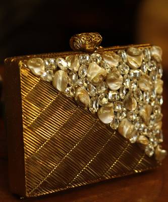 Gold beaded golden embellished brass clutch 3