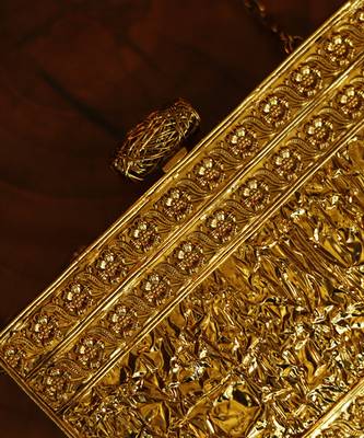 Gold beaded golden embellished brass clutch 5