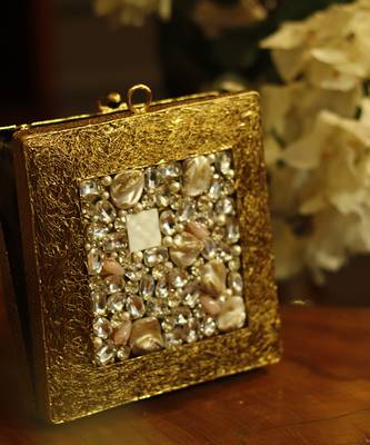 Gold embellished brass clutch for women 1