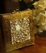 Gold embellished brass clutch for women