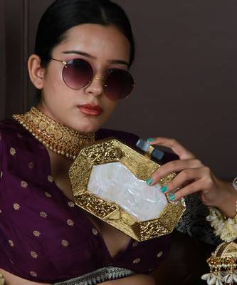 Gold brass clutch with detachable chain 3