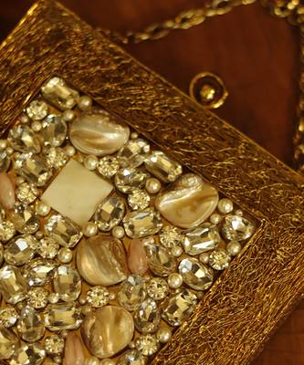 Gold embellished brass clutch for women 3