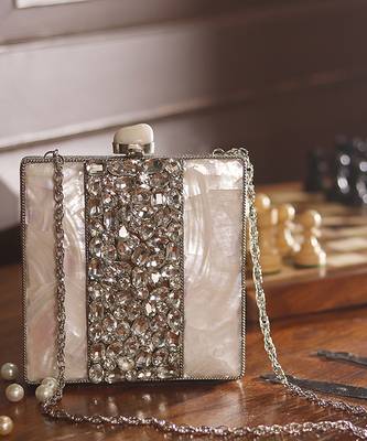 Silver beaded clutch with detachable chain 1