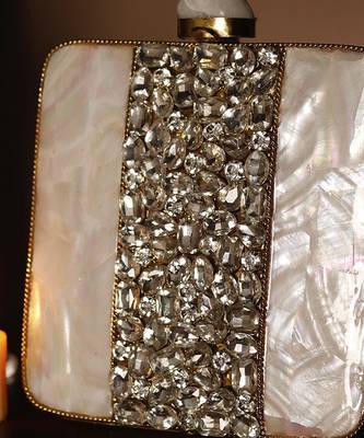 Silver beaded clutch with detachable chain 2