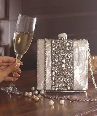 Silver beaded clutch with detachable chain 4
