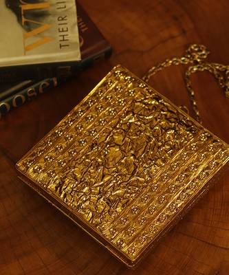 Gold embellished brass clutch for women 5