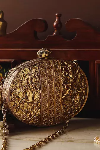 Gold handcrafted golden brass clutch