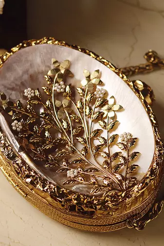 Gold handcrafted golden brass clutch