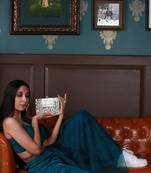 Silver beaded embellished brass clutch