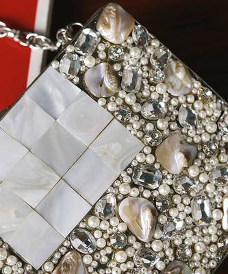 Silver beaded embellished brass clutch 2