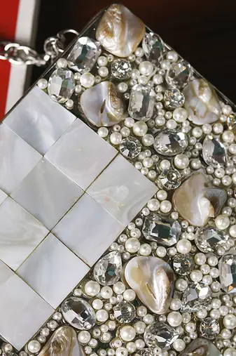 Silver beaded embellished brass clutch