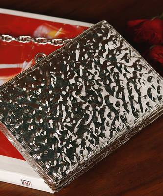 Silver beaded embellished brass clutch 3