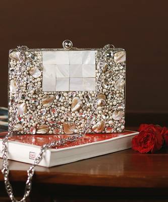 Silver beaded embellished brass clutch 4