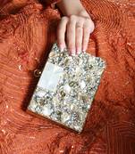 Gold brass clutch with bead work