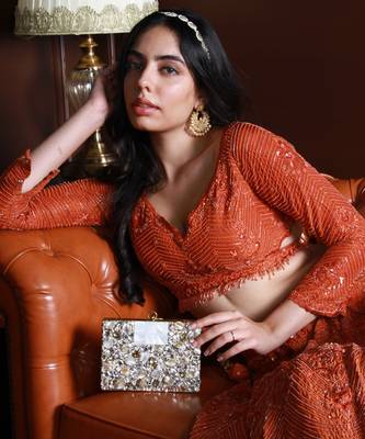 Gold brass clutch with bead work 2