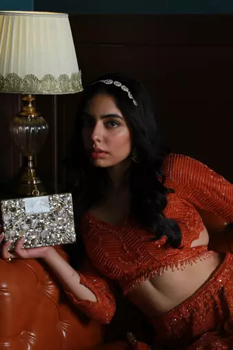 Gold brass clutch with bead work