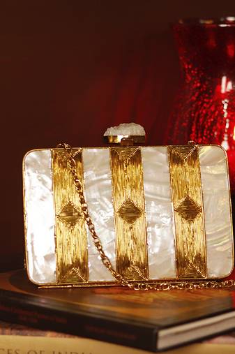 Gold clutch with detachable chain strap