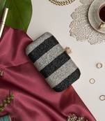 Black & silver hand embroidered silk clutch