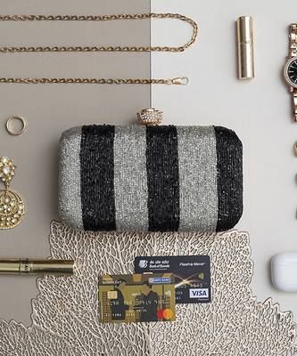 Black & silver hand embroidered silk clutch 3