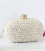 Silk all white pearl hand embroidered clutch