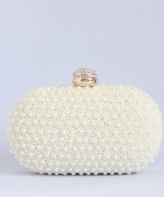 Silk all white pearl hand embroidered clutch 2