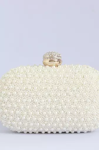 Silk all white pearl hand embroidered clutch