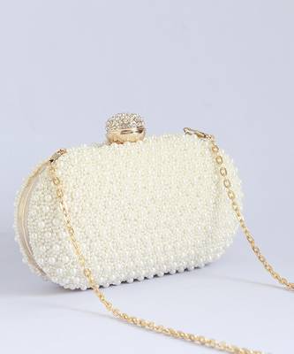 Silk all white pearl hand embroidered clutch 3