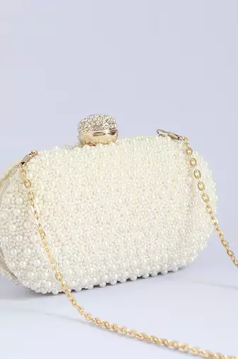 Silk all white pearl hand embroidered clutch