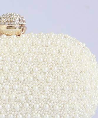 Silk all white pearl hand embroidered clutch 4