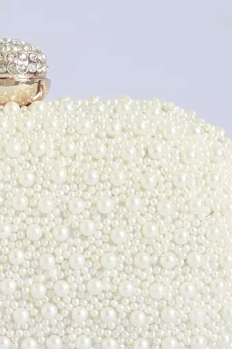 Silk all white pearl hand embroidered clutch