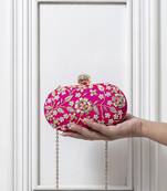Pink silk hand embroidered clutch