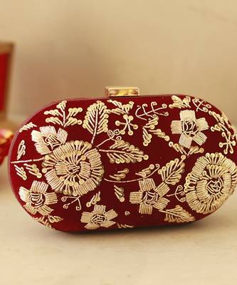 Red velvet zardozi hand embroidered clutch 1