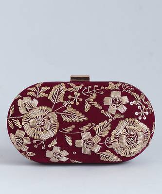 Red velvet zardozi hand embroidered clutch 2