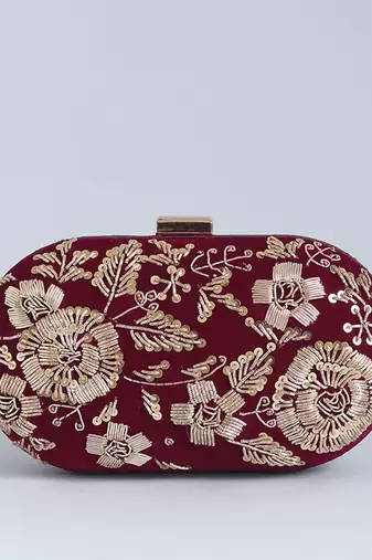 Red velvet zardozi hand embroidered clutch