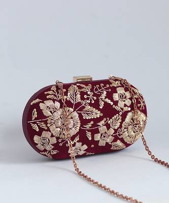 Red velvet zardozi hand embroidered clutch 3