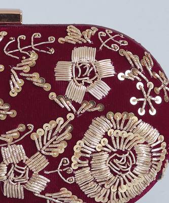 Red velvet zardozi hand embroidered clutch 4