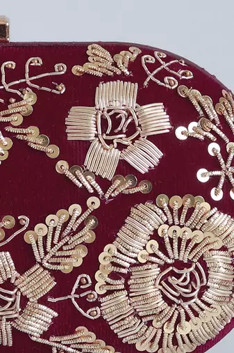 Red velvet zardozi hand embroidered clutch