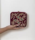 Red velvet sqaure hand embroidered clutch