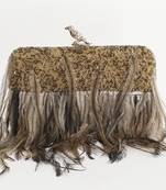 Gold silk feather hand embroidered clutch