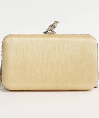 Gold silk feather hand embroidered clutch 2