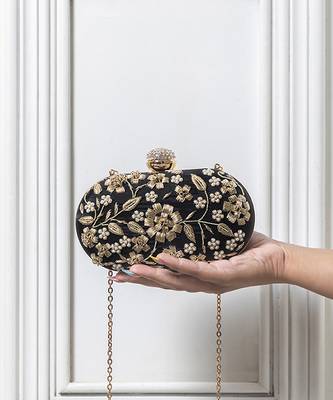 Black hand embroidered clutch 1